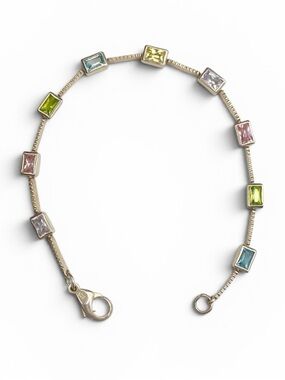 Sterling Silver Multi-Color Rainbow Gemstone Bracelet Peridot Quartz Amethyst 7”